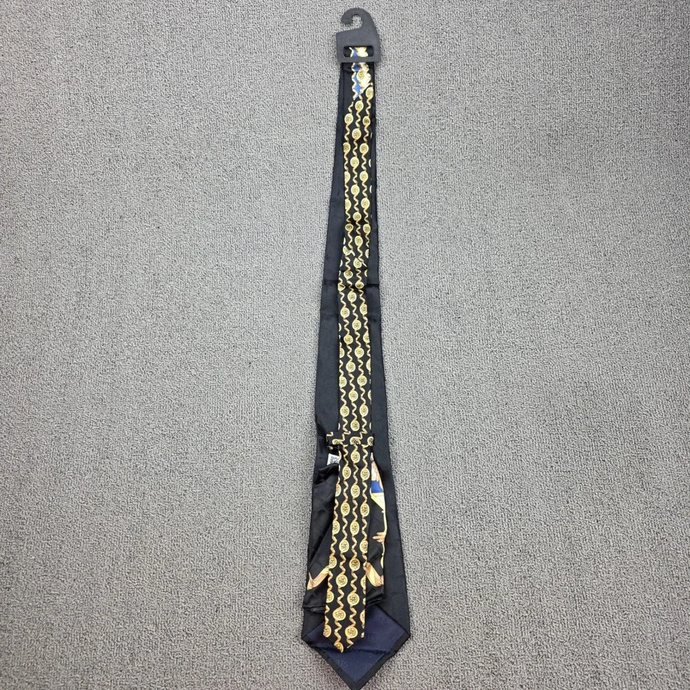 Georgio Gentelli Baroque Medallion Tie Men Blue Gold Silk Jacquard Handmade 4